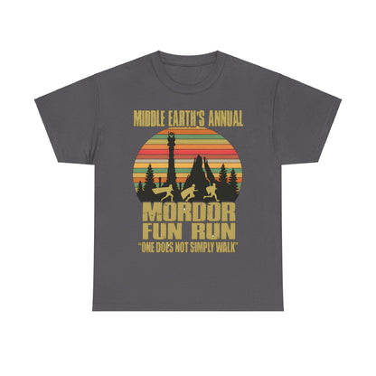 Mordor Annual Fun Run Tolkien Graphic Unisex Tee Shirt in charcoal grey, featuring a stylish retro graphic, perfect for collectors and casual fans alike.