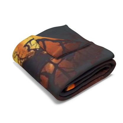 Folded Decorative and Warm Halloween Spooky Arctic Fleece Blanket displaying vibrant autumnal colours, ideal for adding a luxurious touch to Halloween celebrations.