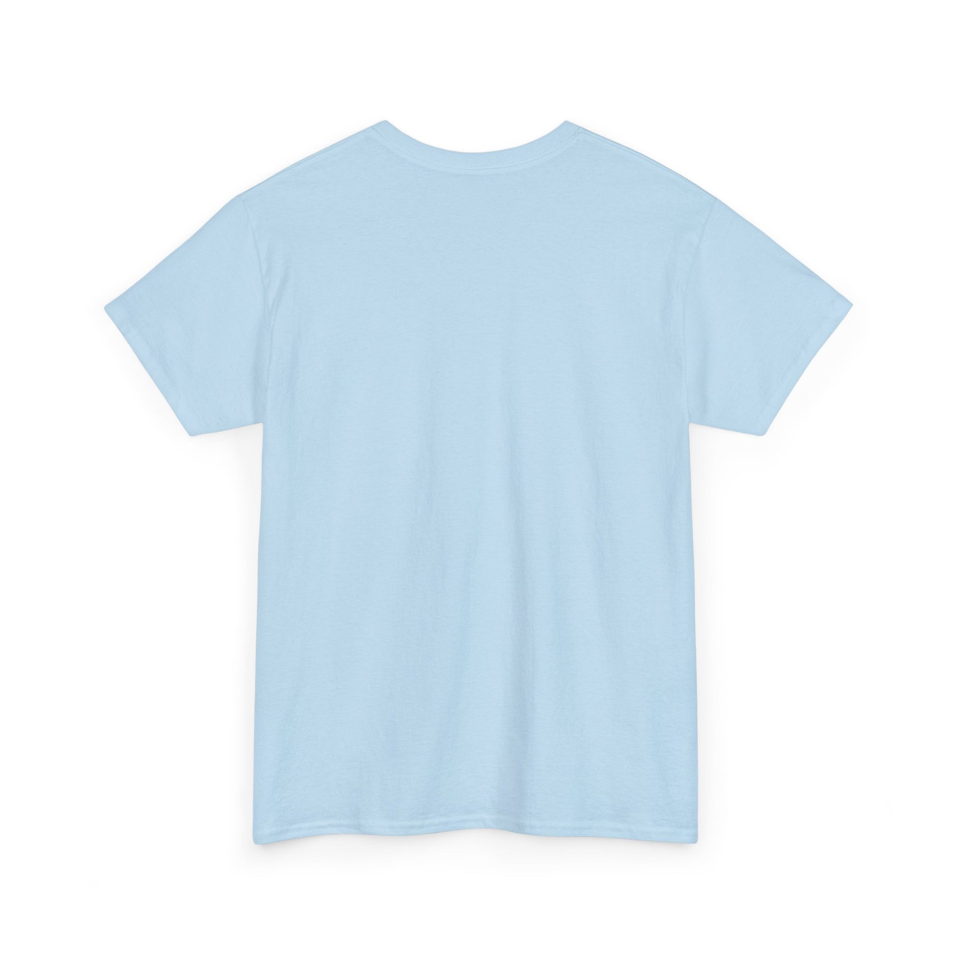 Back view of the Retro Racing Vintage Car Graphic T-Shirt, rendered in a soft light blue hue, highlighting the luxurious cotton fabric perfect for daily wear.