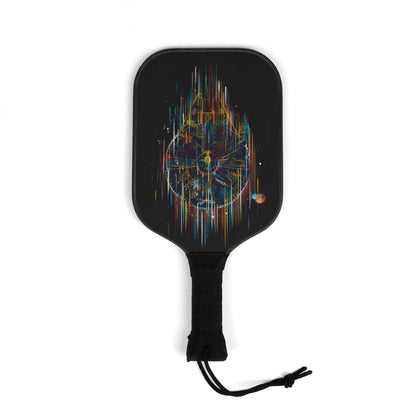 Single paddle from the Luxury Pickleball Kit showcasing detailed Millennium Falcon pop art design, perfect for stylish gameplay.
