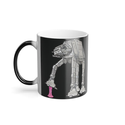 Close-up view of the Rebel Gum Star Wars Heat Change Coffee Mug, showcasing the whimsical AT-AT Design, ideal for office use.