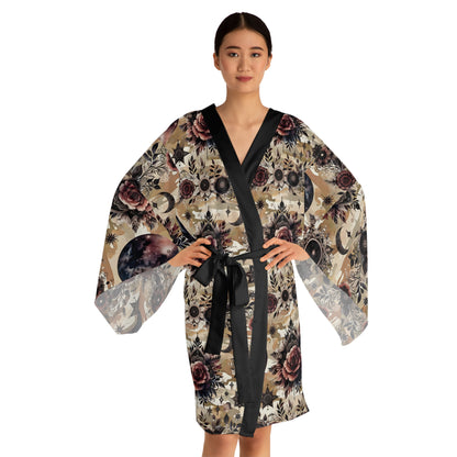 Luxury Floral Kimono Robe showcasing an elegant floral design, perfect for women's loungewear and boho chic styling.
