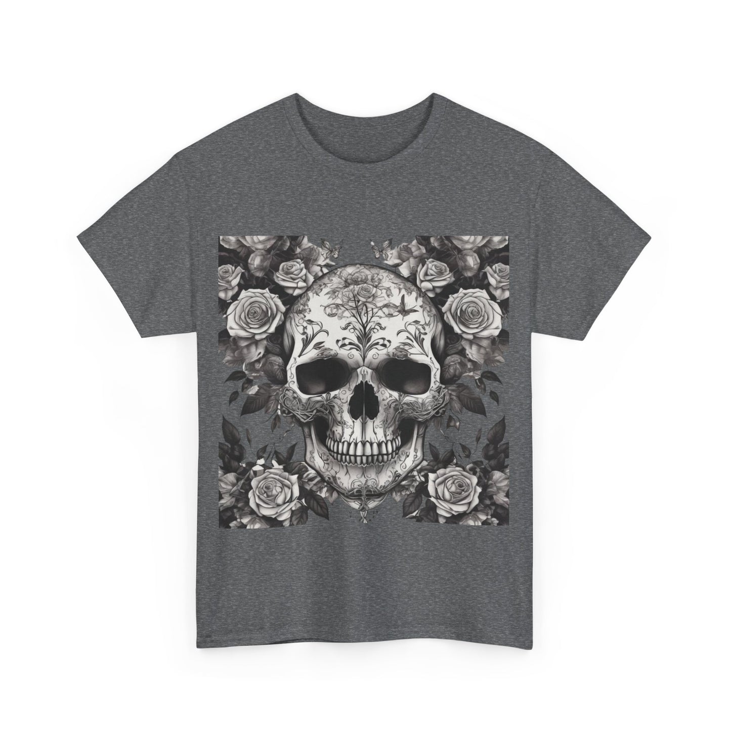 Skulls and Roses Cotton Tee, Unisex Graphic Shirt,