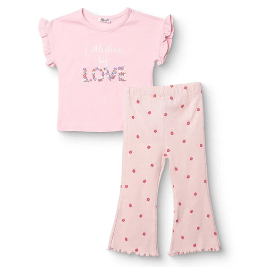 HelloBaby Girls Blouse & Leggings Set Text Print Pastel Dreams Crew Neck Full Length Short Sleeve - Pink