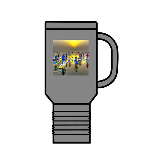 Chic 40oz Fantasy Paddleboarding Insulated Travel Mug featuring dynamic paddleboarding imagery, ideal for those who value style and functionality in their hydration experience.