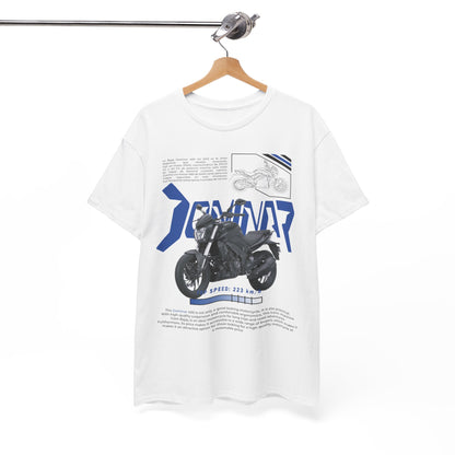 Immaculate fitness T-shirt displayed on a hanger, featuring an impressive motorcycle graphic and 'DOMINAR' text, designed for discerning motorcycle fans.