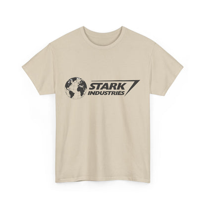 Iron Man Stark Industries Logo Graphic Unisex Graphic Tee Shirt featuring a bold logo design with a globe, symbolising innovation and technology.