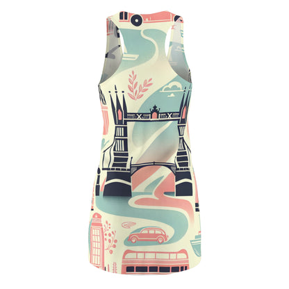 Stylish comfort embodied in the Pastel London Landmarks Racerback Dress, showcasing vibrant pastel colours reminiscent of London’s famous landmarks.