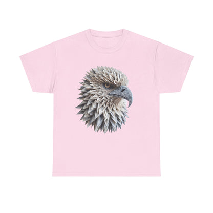 Eagle Vision Unisex Cotton Graphic Tee showcasing a stunning eagle head graphic on a delicate pink background, merging elegant artistry with everyday style.