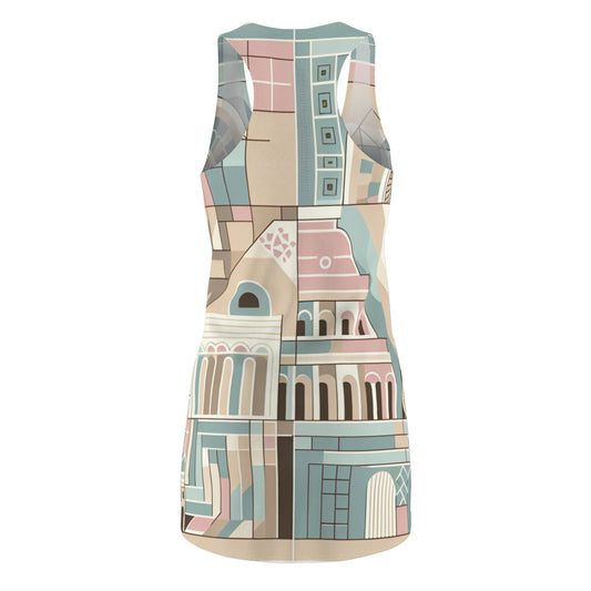 Modern Roman Geometry Dress - Stylish racerback featuring calming pastel colours and striking geometric patterns inspired by ancient Rome.