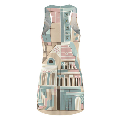 Modern Roman Geometry Dress - Stylish racerback featuring calming pastel colours and striking geometric patterns inspired by ancient Rome.