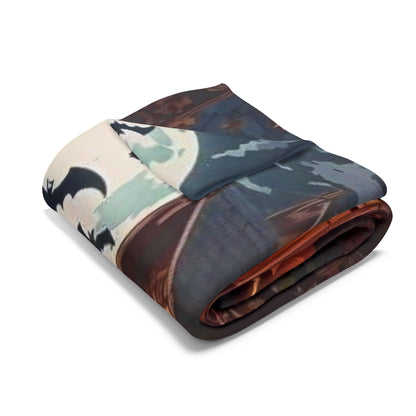 Sumptuously folded Decorative and Warm Halloween Spooky Arctic Fleece Blanket, showcasing a spooky Halloween scene for luxurious seasonal warmth.
