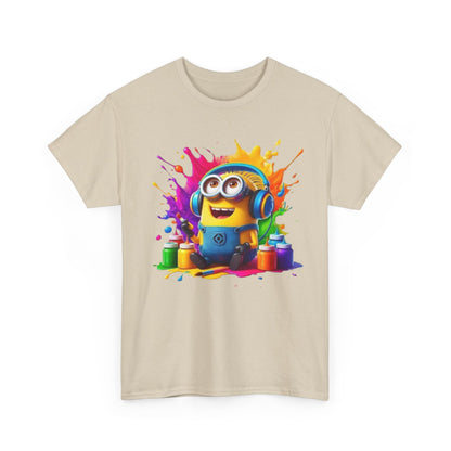 Casual Funny Minion T-Shirt showcasing a cheerful Minion on a beige background, perfect for anyone who loves unique, fun apparel and celebrates funny Minions.