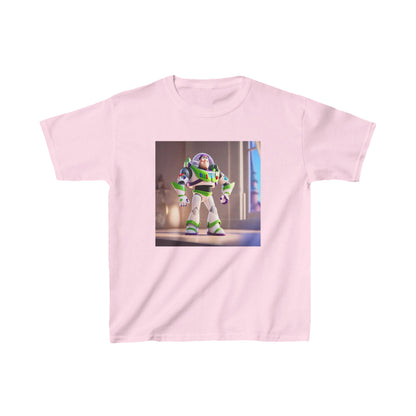 Kids Buzz Lightyear Heavy Cotton T-Shirt in soft pink, elegantly featuring Buzz Lightyear, designed for comfort and adventure, made from high-quality heavy cotton for lasting wear.