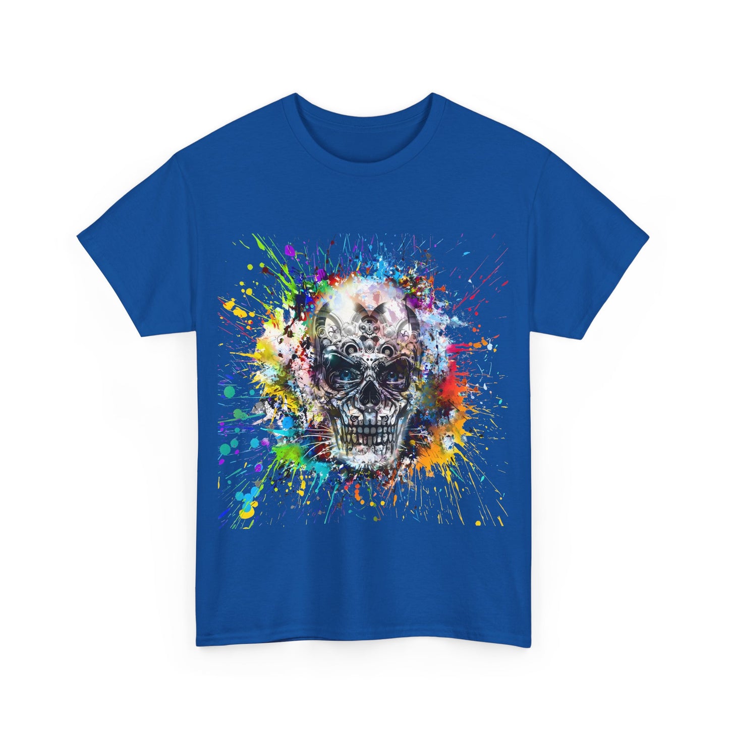 Color Splash Skull Tee, Unisex Cotton Shirt with Graphic Artistic Design, Skull