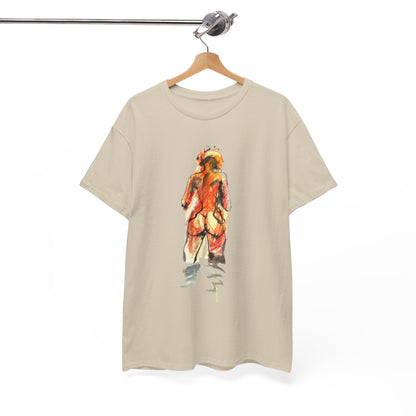 Sophisticated unisex graphic t-shirt elegantly displayed on a hanger, featuring an eye-catching artistic design that merges charm and creativity.