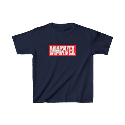 Unisex Children's Computer Game Marvel Logo Graphic Cotton Tee in navy blue, available in 16 vibrant colours, ideal for young trendsetters.
