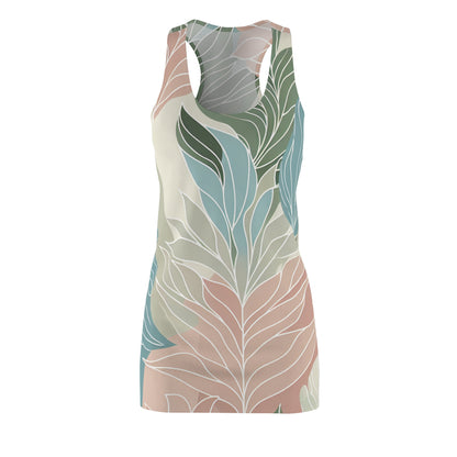 Pastel Palette Racerback Dress showcasing nature inspired abstract leaf design in soft hues for chic feminine style.