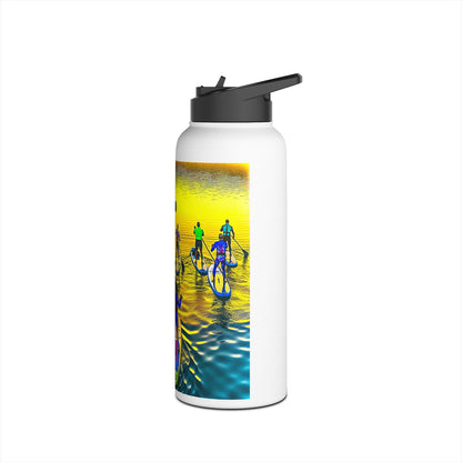 Fantasy Paddleboarding Stainless Steel Water Bottle showcasing colourful paddleboarders against a tranquil background, perfect for luxury hydration on all your outdoor adventures.
