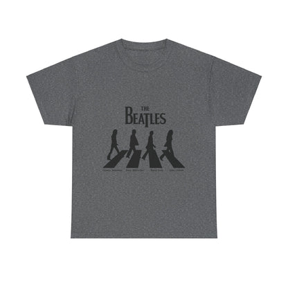 The Beatles Unisex Cotton Graphic Tee showcasing iconic Abbey Road logo in dark grey, vintage style t-shirt, perfect for fans.