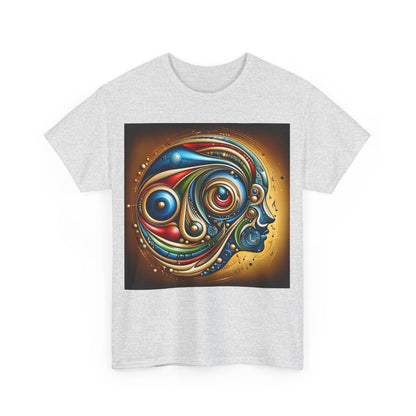 Front view of the light grey Stained Glass Dreams Unisex T-Shirt featuring colourful abstract face art, perfect for artistic expression.