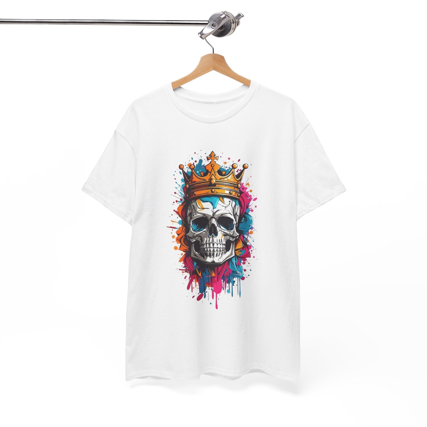 MENS Funny T Shirt GOLDEN Skull CROWN Design BLUE:PINK:ORANGE TEE Unisex Women's