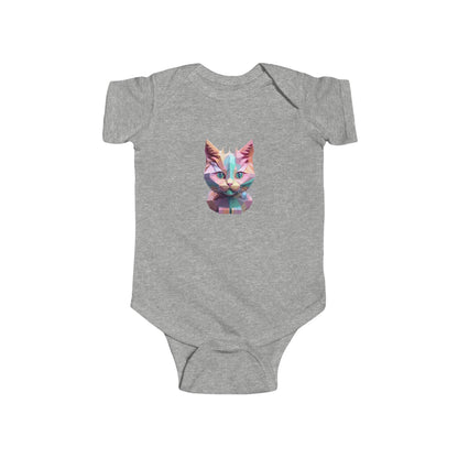 Luxury Kitten Bodysuit in grey, featuring an artistic geometric kitten print, ideal for stylish infant fashion.