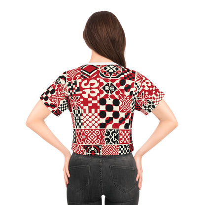 Valentina Rialto Vibrant Red Checkerboard Crop Top by Dazzling Dreams Studio featuring a modern art-inspired design with a luxurious silky soft finish.