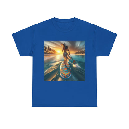 Artistic paddleboarding graphic on a Luxury T-shirt by Dazzling Dreams Studio, ideal for expressing your love for water sports.
