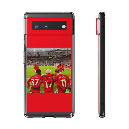 Chic Manchester United Mainoo Garnach Hojlund Soft Phone Case featuring a dynamic image of team players, catering to avid soccer supporters.