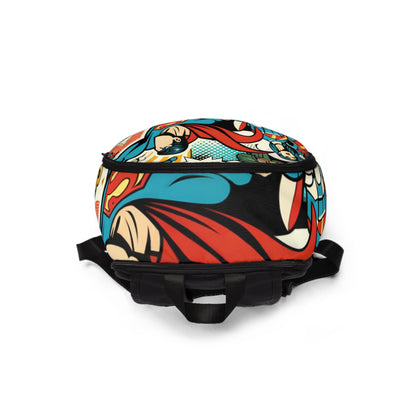 Close-up of the spacious interior of the Vibrant Abstract Spectrum Fusion Backpack from Dazzling Dreams Studio, showcasing its functionality and vibrant colours.