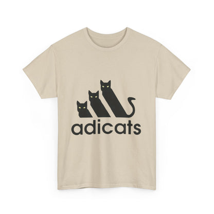 Adicats Logo Graphic T-Shirt in beige, featuring a stylish urban streetwear design with a captivating logo graphic showcasing three sleek black cats. Crafted from 100% premium cotton for luxury comfort and breathability.