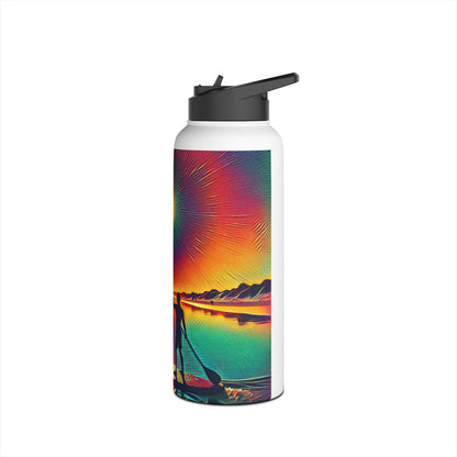 Chic Fantasy Paddleboarding Stainless Steel Water Bottle displaying a stunning paddleboarder silhouette, encapsulating luxury and adventure for ultimate hydration on the go.