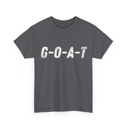 Greatest of All Time GOAT Graphic T-Shirt Urban Unisex Cotton Tee in charcoal grey, featuring a classy G-O-A-T graphic that merges comfort with modern style.