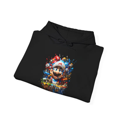 Artistic front view of the Unisex Computer Game Graphic Lightweight Hooded Sweatshirt featuring vibrant graphic elements, perfect for gaming enthusiasts.