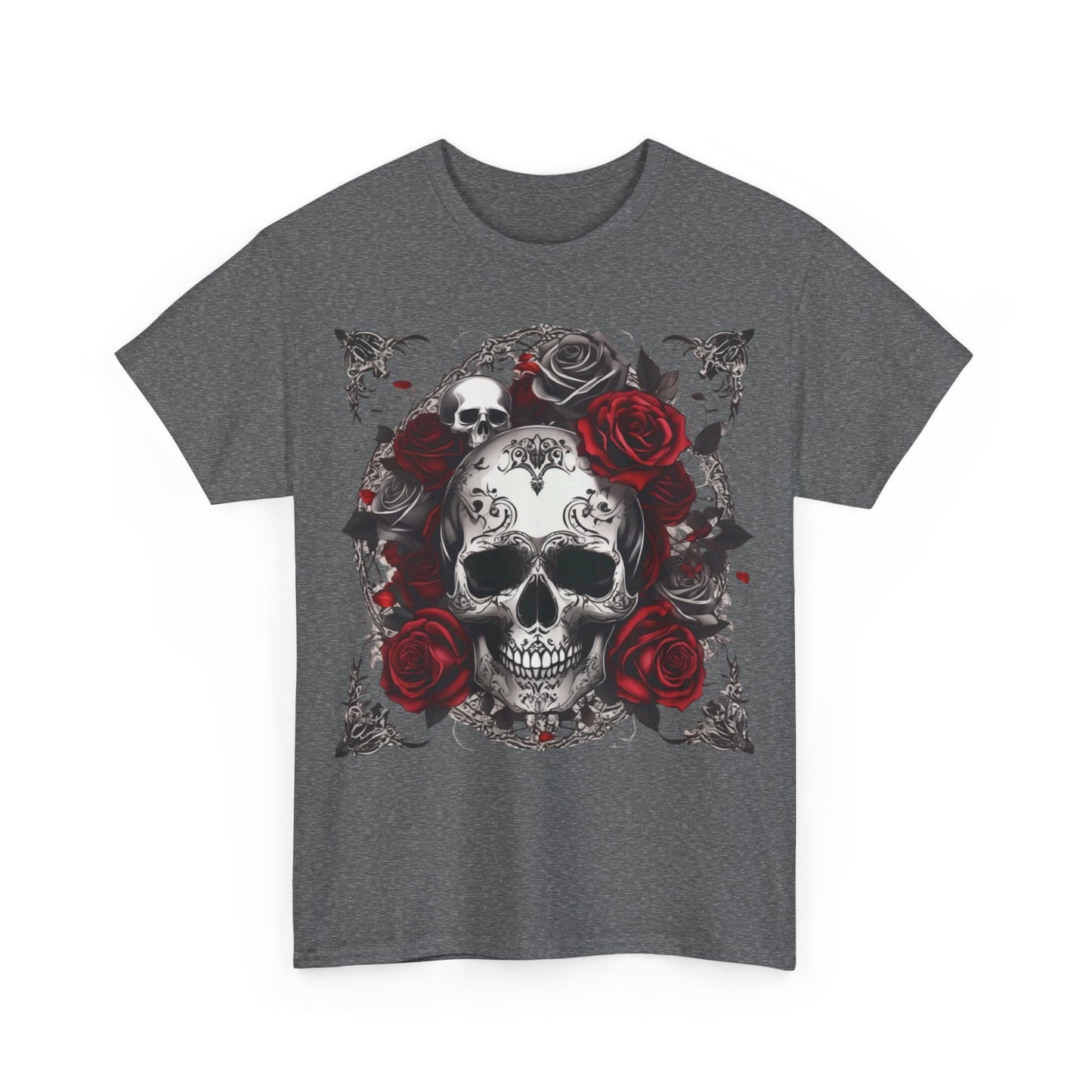 Skulls and Roses Cotton Tee, Unisex Graphic Shirt, 7 color choice