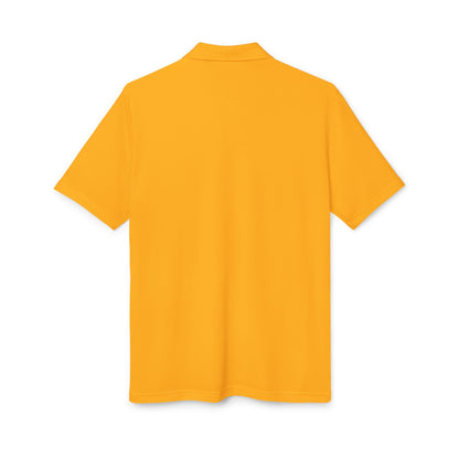 Back view of the vibrant yellow Adidas Unisex Performance Polo Shirt made from eco-friendly 100% recycled polyester.