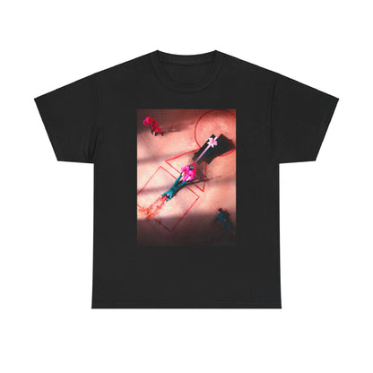 Stylish black unisex graphic tee displaying an iconic scene from Squid Game, merging high fashion with edgy design, ideal for expressing individuality.