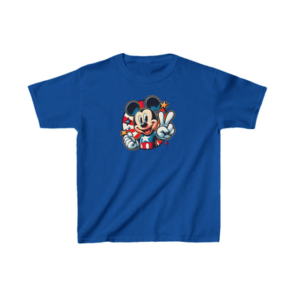 Luxury Child’s Mickey Mouse Pop Art Unisex Graphic Tee Shirt in Royal Blue, presenting a bold Mickey Mouse graphic exuding patriotism and joy.