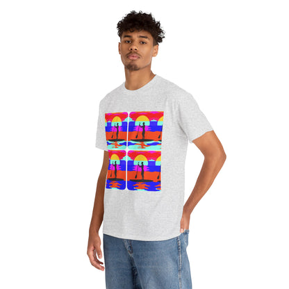 Delightful Paddleboard Adventure T-Shirt designed by Dazzling Dreams Studio, featuring a serene paddleboarding scene, perfect for outdoor enthusiasts who appreciate luxury in comfort and style.