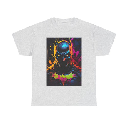 Vibrant Batman Graphitti Graphic Unisex Tee Shirt in grey, featuring a modern artistic interpretation of Batman with a bold colour contrast.