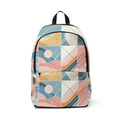 Elegant Pastel Abstract Geometric Backpack showcasing modern design from Dazzling Dreams Studio, featuring soft pastel hues and chic geometric patterns.