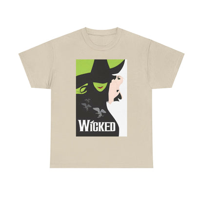 Wicked Movie Logo Graphic Unisex T-Shirt in luxe beige, featuring an iconic design that celebrates cinematic artistry, crafted from premium cotton for ultimate comfort and style.