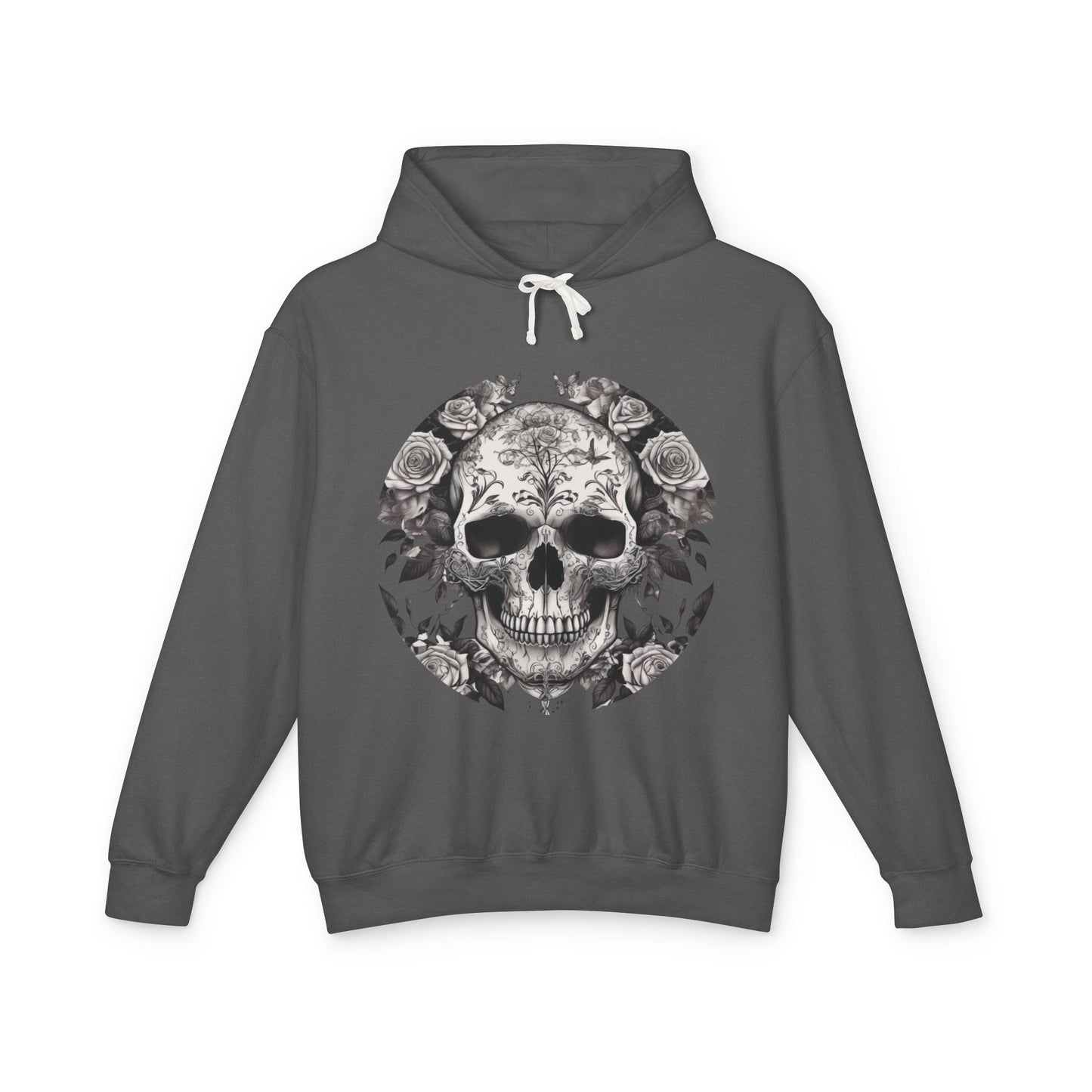 Unisex Lightweight Hooded Sweatshirt unique designer skull and roses