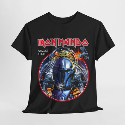 Elevate your wardrobe with the luxurious Iron Mando Graphic Tee, featuring an exquisite Mandalorian design with intricate detailing, embodying the spirit of the Star Wars universe. Perfect for fans, this unisex luxury t-shirt showcases a striking circular motif, vivid colors, and stylish text, making it an essential piece for any fashion-forward geek.