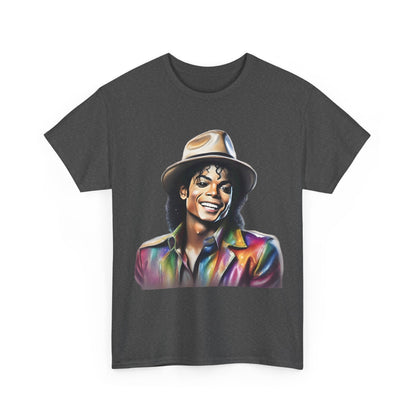Michael Jackson Portrait Graphic Unisex T-Shirt in a refined grey tone, featuring a vivid stylized representation of the King of Pop, a perfect blend of art and luxury fashion.