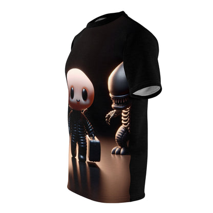 Lifestyle shot featuring the Dazzling Dreams Studio 3D Cartoon Xenomorph-Style T-Shirt, perfect for making a bold fashion statement in street style.