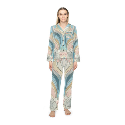 Luxury Women's Satin Pajamas Set by Dazzling Dreams Studio in soothing pastel blue, crafted for ultimate softness and chic elegance.