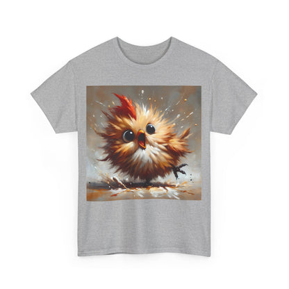 Explosive Joy Tee - Cartoon Bird Edition featuring a vibrant, animated bird illustration on a soft grey unisex cotton t-shirt.