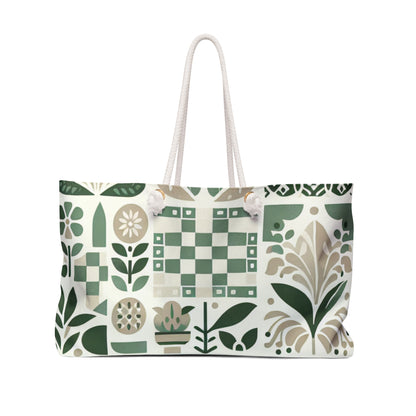 Evelyn Atelier Modern Motifs Weekender Bag by Dazzling Dreams Studio, featuring an elegant green and white design ideal for weekend getaways.